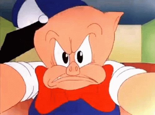 A Cartoon Pig Is Making An Angry Face And Wearing A Police Hat . GIF