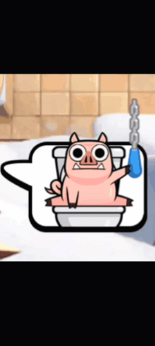 A Cartoon Pig Is Sitting In A Toilet With A Chain Around Its Neck GIF