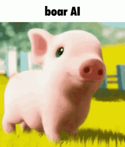 A Cartoon Pig Is Standing In A Field With The Words Boar Ai Written Above It GIF