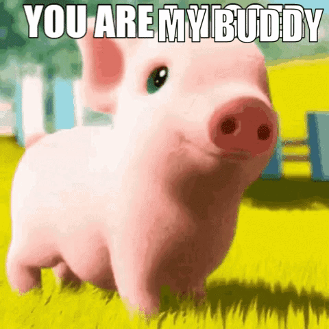 A Cartoon Pig Is Standing In The Grass With The Words You Are My Buddy Written Above It GIF