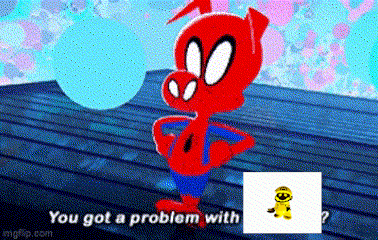 A Cartoon Pig Is Standing Next To A Picture Of A Dog And Says `` You Got A Problem With It ? '' GIF
