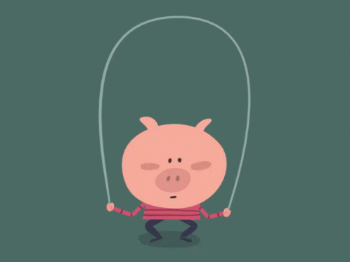 A Cartoon Pig Jumping A Jump Rope On A Dark Green Background GIF