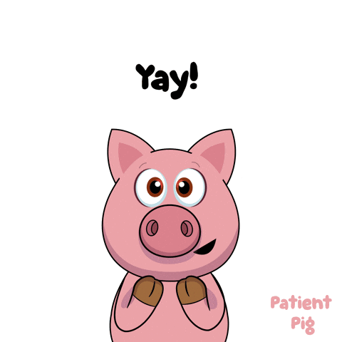 A Cartoon Pig Says Yay And Yes GIF