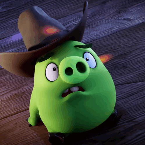 Surprised Cartoon Pig In Cowboy Hat GIF