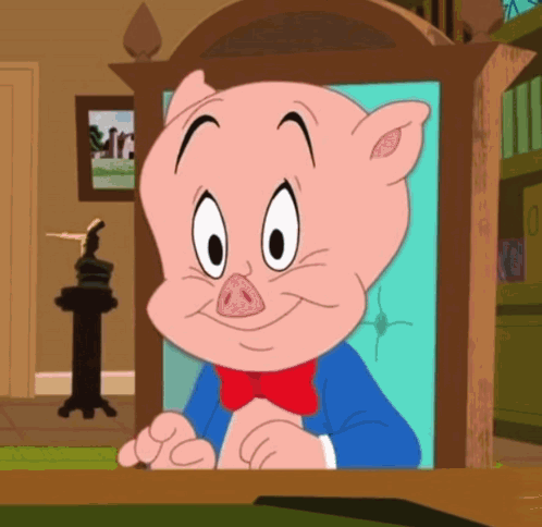 A Cartoon Pig Wearing A Red Bow Tie Is Smiling GIF
