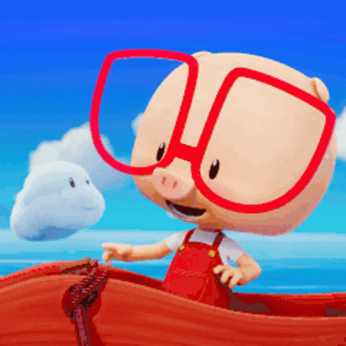 A Cartoon Pig Wearing Red Glasses Is In A Red Boat GIF