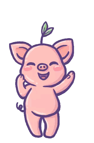 a cartoon pig with a leaf on its head