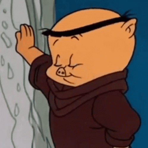 A Cartoon Pig With A Mustache And Glasses Is Standing Next To A Window . GIF