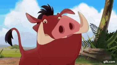 A Cartoon Pig With Large Tusks Is Standing Next To A Tree In The Jungle . GIF
