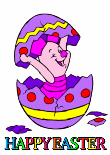 A Cartoon Piglet Coming Out Of An Easter Egg GIF