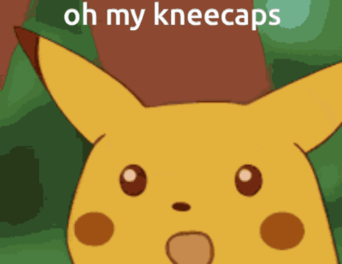 A Cartoon Pikachu Says Oh My Kneecaps In Front Of A Green Background GIF