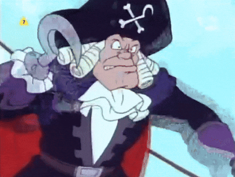 A Cartoon Pirate With A Hook On His Hat Has The Number 7 On The Bottom Right GIF