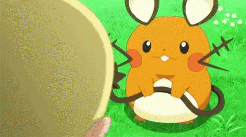 Pokemon Sitting In Grass Next To Person With Bowl GIF