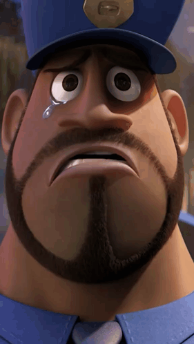 A Cartoon Police Officer With A Beard Has A Tear Running Down His Face GIF