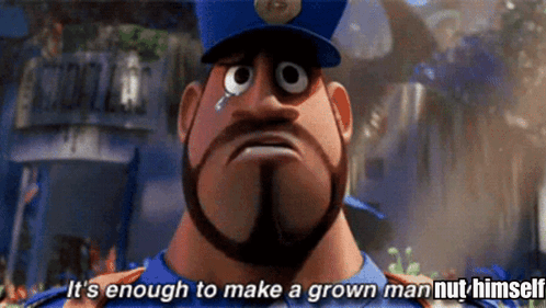 A Cartoon Police Officer With A Beard Says " It 'S Enough To Make A Grown Man Nut Himself " GIF