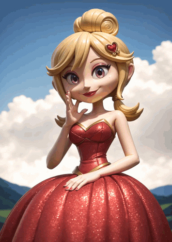 A Cartoon Princess In A Red Dress With A Heart On Her Head GIF