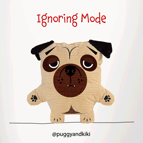a cartoon pug with the words ignoring mode below it