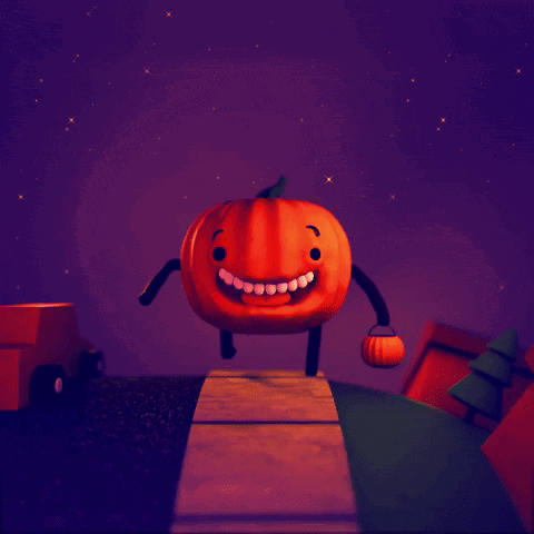 A Cartoon Pumpkin With Arms And Legs Is Holding A Pumpkin GIF