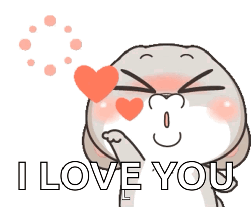 A Cartoon Rabbit Blowing A Heart With The Words " I Love You " Written Below It GIF