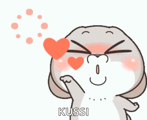 A Cartoon Rabbit Blowing A Kiss With A Heart In Its Eyes And The Word Kussi Below It GIF