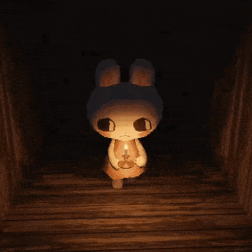 A Cartoon Rabbit Holding A Candle In A Dark Room GIF