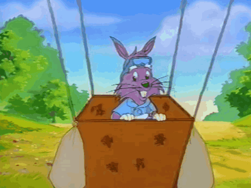 A Cartoon Rabbit In A Hot Air Balloon GIF