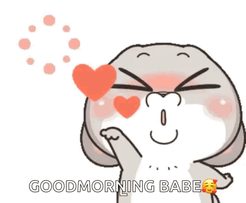 A Cartoon Rabbit Is Blowing A Heart In The Air With The Words `` Good Morning Babe '' . GIF