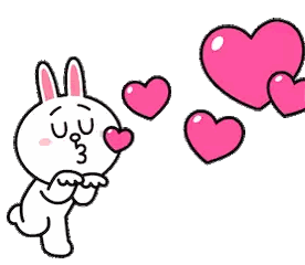 a cartoon rabbit is blowing a kiss with pink hearts around it
