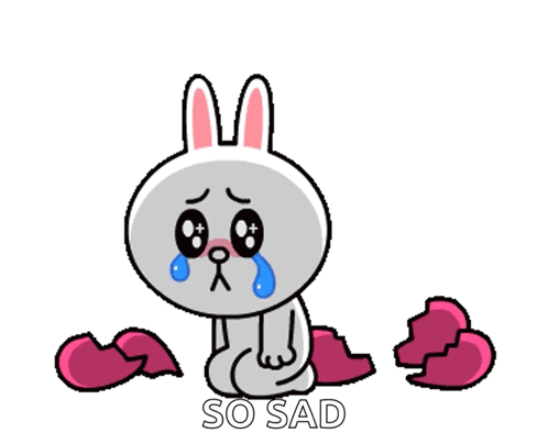 A Cartoon Rabbit Is Crying And Surrounded By Broken Hearts And The Word So Sad GIF