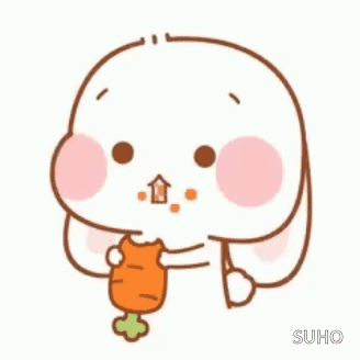 A Cartoon Rabbit Is Eating A Carrot With A Heart In Its Mouth . GIF