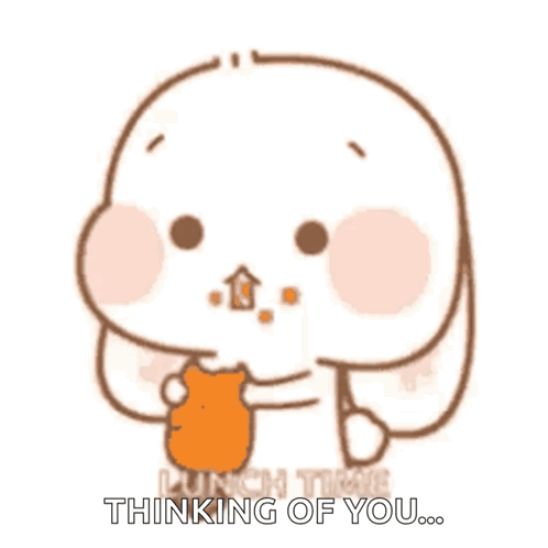 A Cartoon Rabbit Is Eating A Chicken Nugget And Says Lunch Time Thinking Of You . GIF