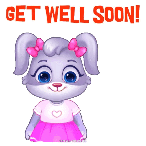 a cartoon rabbit is holding a bouquet of flowers and the words get well soon