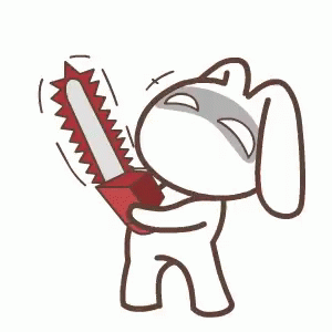 A Cartoon Rabbit Is Holding A Chainsaw In His Hand . GIF