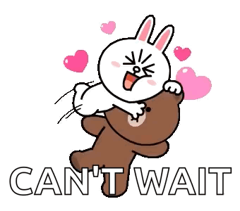 A Cartoon Rabbit Is Holding A Teddy Bear With The Words Can 'T Wait Written Below It . GIF