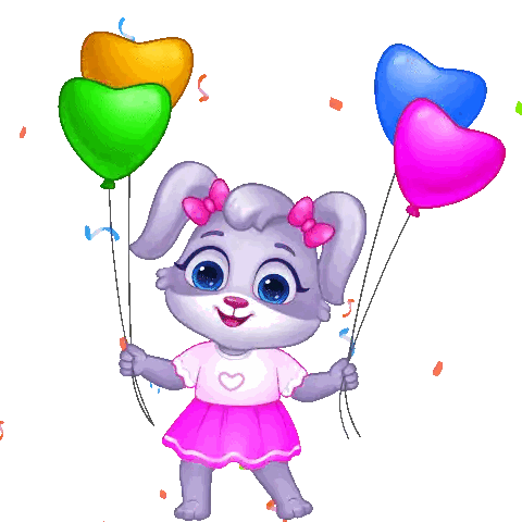 a cartoon rabbit is holding balloons in the shape of hearts