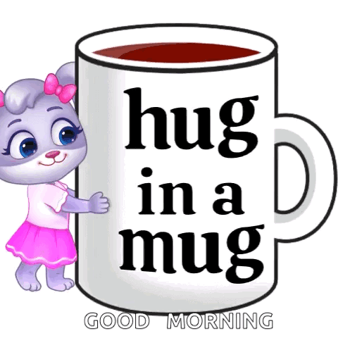 A Cartoon Rabbit Is Hugging A Coffee Mug That Says Hug In A Mug . GIF