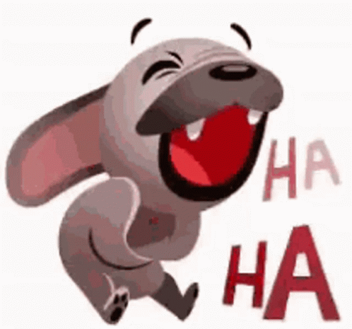 A Cartoon Rabbit Is Laughing With Its Mouth Open And The Words `` Ha Ha '' Written Next To It . GIF