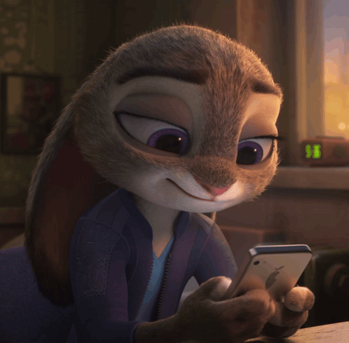 A Cartoon Rabbit Is Looking At A Cell Phone With A Clock In The Background That Reads 11:18 GIF