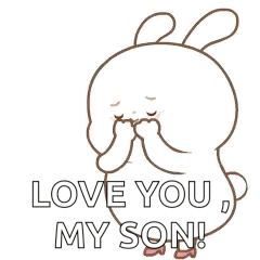 A Cartoon Rabbit Is Saying `` I Love You , My Son '' With A Heart In The Background . GIF