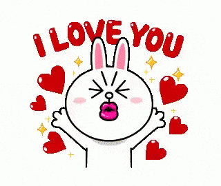 A Cartoon Rabbit Is Saying `` I Love You '' Surrounded By Hearts . GIF