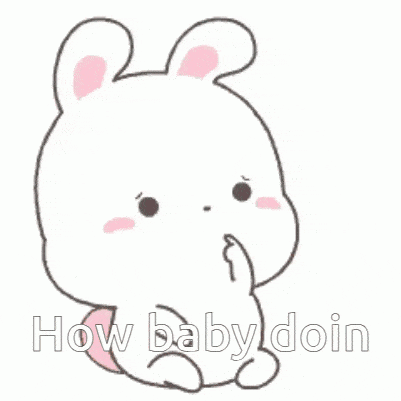 A Cartoon Rabbit Is Sitting Down With A Question Mark On Its Head And Asking How Baby Doin . GIF