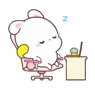 a cartoon rabbit is sitting in an office chair and sleeping on a desk .