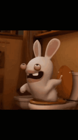 A Cartoon Rabbit Is Sitting On A Toilet With Its Eyes Closed . GIF