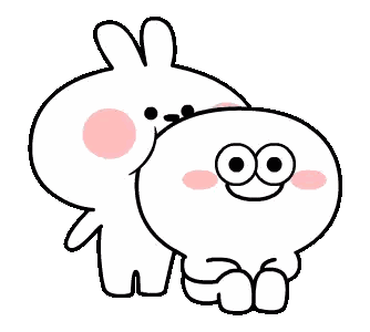 a cartoon rabbit is standing next to a smaller cartoon rabbit .