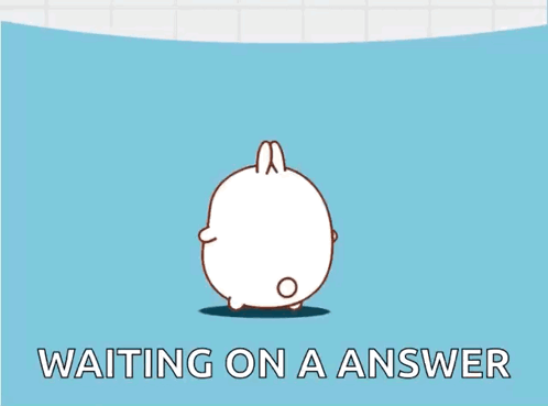 A Cartoon Rabbit Is Standing On A Blue Background And Waiting On A Answer . GIF