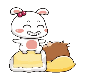 a cartoon rabbit is standing on a pillow next to a sleeping boy