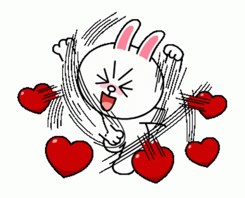 A Cartoon Rabbit Is Surrounded By Red Hearts And Is Making A Funny Face GIF