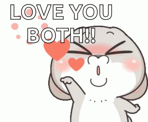 A Cartoon Rabbit Says Love You Both With A Heart In Its Eyes GIF