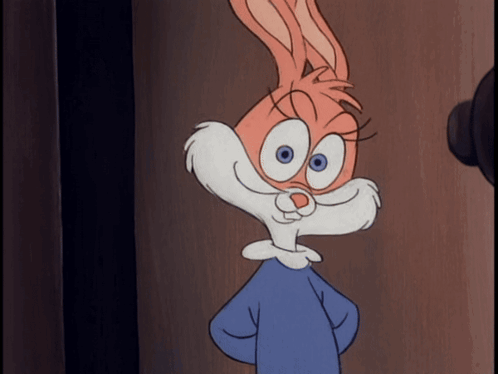a cartoon rabbit wearing a blue shirt and a white collar