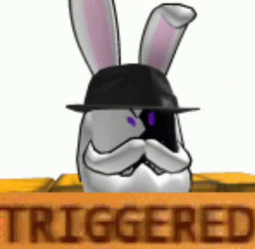 A Cartoon Rabbit Wearing A Hat And Sunglasses Is Holding A Sign That Says Triggered . GIF